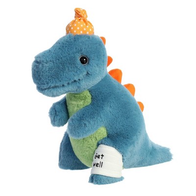 Aurora Medium Get Well Dino Sentiment Heartwarming Stuffed Animal Blue 11.5"