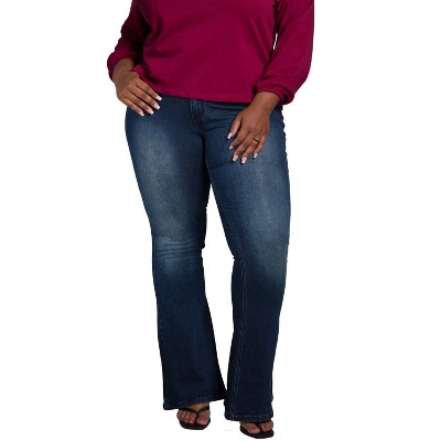 Poetic Justice Women's Plus Size Mid Rise Flare Jean