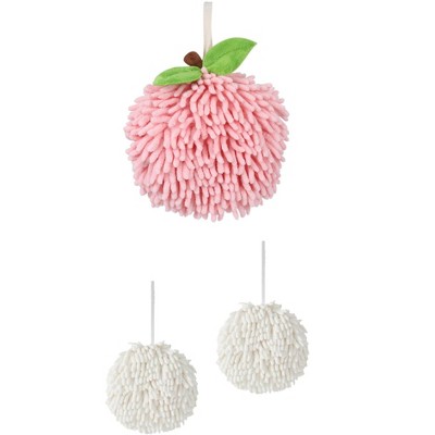 REGALWOVEN 3 Pack Chenille Soft Absorbent Fuzzy Ball Hand Towels for Bathroom 6" x 6"