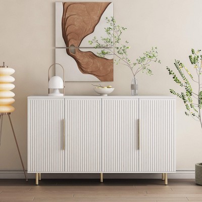ORRD Modern White Buffet Cabinet w/ Storage, Adjustable Shelves, Fluted Sideboard, Credenza & Console Table