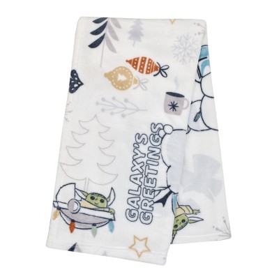 NoJo Star Wars Mandalorian White and Blue Galaxy's Greetings The Child Christmas Holiday Toddler Blanket