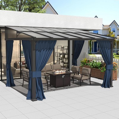 ALAULM 10’ x 12’ Wall Mount Gazebo Outdoor Pergola, Lean to Gazebo Canopy Awnings with Sloped Roof and Steel Frame