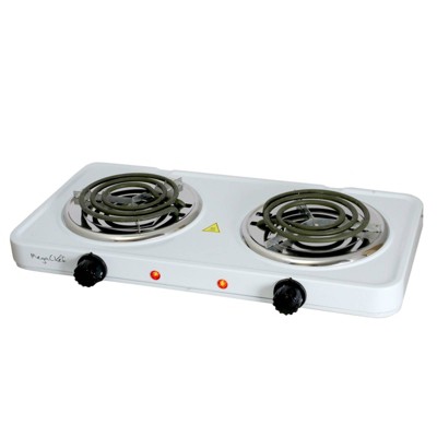 MegaChef Portable Dual Electric Coil Cooktop - White: 1700W Hot Plate for Cooking, Metal, Includes Instruction Manual