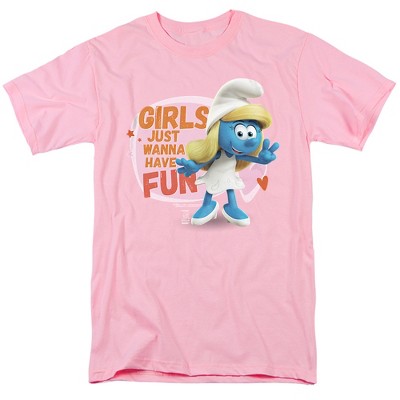 The Smurfs Smurfette Girls Just Wanna Have Fun Adult T-Shirt Pink