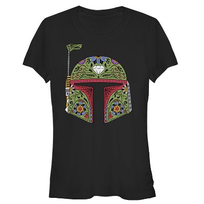 Juniors Womens Star Wars Boba Fett Sugar Skull T-Shirt