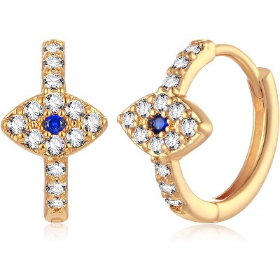 Gold Evil Eye Huggie Hoop Earrings 18K Gold Plated CZ Evil Eye Hoop Earrings Minimalist Handmade Earrings for Women