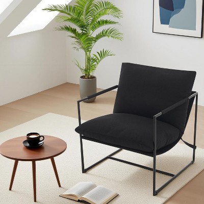 Modern Comfy Living Room Chair,Upholstered Reading Chair with Shredded Foam Cushioning,Black