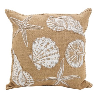 20"x20" Oversize Stitched Seashells Down Filled Square Throw Pillow Beige - Saro Lifestyle