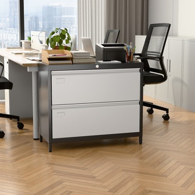 SUXXAN 2 Drawer Metal File Cabinet, with Standing Feet and Card Slot, 29.53" H X 34.5" L X 15.75" W, Assembly Required