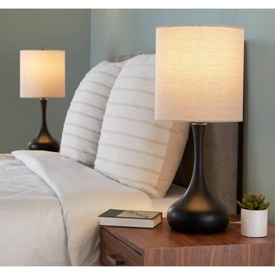LumiSource (Set of 2) Genie 24" Contemporary Table Lamps Matte Black Metal with Oatmeal Linen Shade