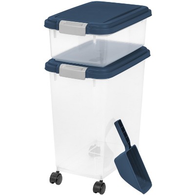 IRIS USA 30lbs+11lbs Airtight Pet Food Storage Container Combo with Scoop and Casters, up to 41lbs