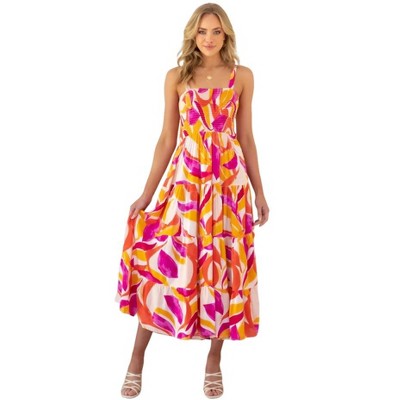Clearlove Women Printed Slip Dress, Summer Dresses for Women Adults Summer Sleeveless Tie Up Boat Neck Maxi One-Piece