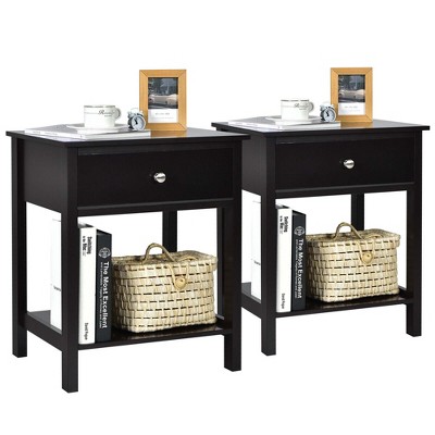 Costway 2PCS 2-Tier Nightstand Modern Side End Table w/ Drawer & Open Shelf