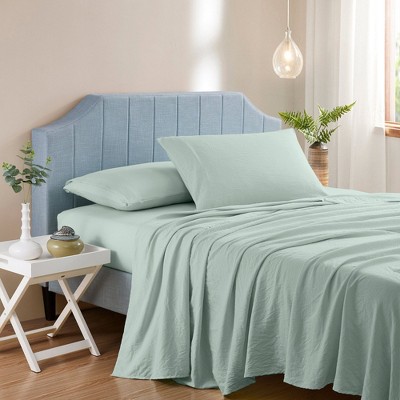 Prewashed Vintage Linen Style Crinkle 4-Piece Sheet Set - Full, Mint