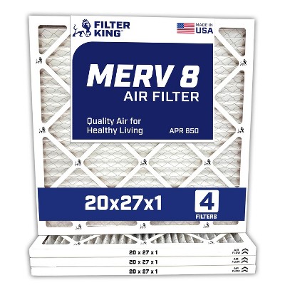 Filter King 20x27x1 Air Filter | 4-PACK | Carbon MERV 8 HVAC Pleated A/C Furnace Filters | MADE IN USA | Actual Size: 20 x 27 x .75"