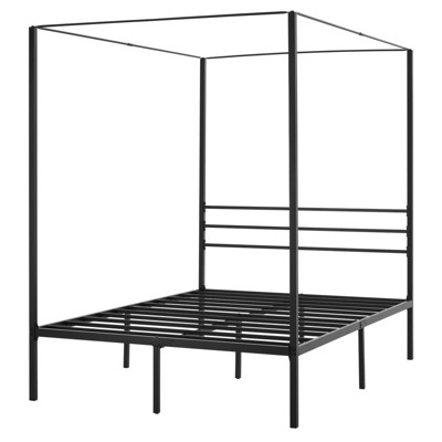 VEVOR Full Size Canopy Bed Frame, Metal Canopy Bed with Four Posters Design, Heavy Duty Steel Slats Support, Underbed Storage Space, Black
