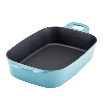Rachael Ray Premium Nitro Cast Iron Roasting Pan 9"x13" Agave Blue: Hand Wash, Gas & Induction Compatible