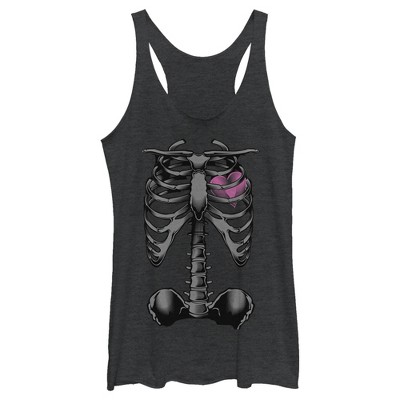 Women's Lost Gods Halloween Skeleton Rib Cage Heart Racerback Tank Top