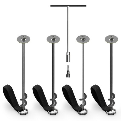 JumpFlex Trampoline Anchor Kit PRO, Heavy Duty Ground Anchoring Set with Metal Screw Stakes and Loop Fasteners