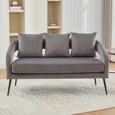 Hrinhom 53.7" W Loveseat Sofa,Modern Velvet Sofa Couch with Pillows and Metal Legs-CHARCOAL