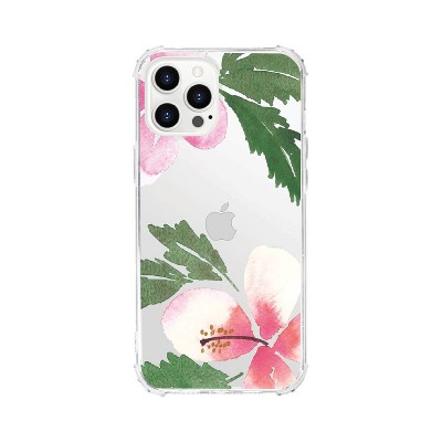 OTM Essentials iPhone 15 Pro Clear Touch Edge Case - Hibiscus Pink & Green: Plastic Abstract Design