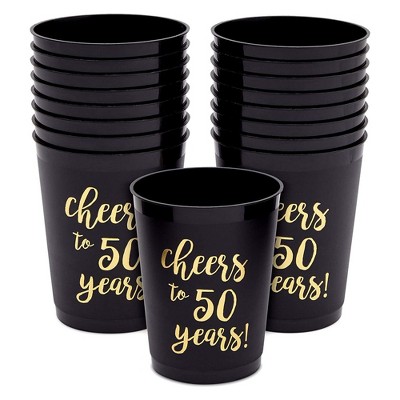 Sparkle and Bash 16 Pack 50 Birthday Party Cups for Cheers to 50 Years, 50th Birthday Decorations for Men and Women, 16 oz
