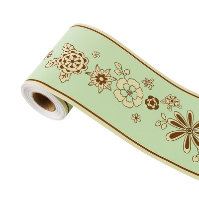 Unique Bargains Self Stick PVC Green Brown Peach Flower Decor Wall Paper Border