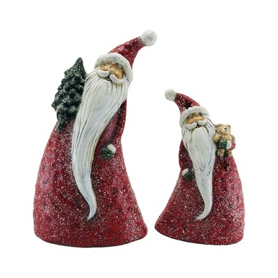 Transpac Terracotta Tall Cottage Santa Set of 2 Glitter Detail Christmas Home Decorations