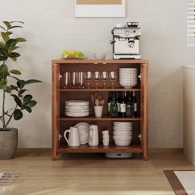 Rattan Sideboard Buffet Cabinet with Adjustable Shelves — Modern Kitchen Storage Cupboard for Dining Room & Living Room