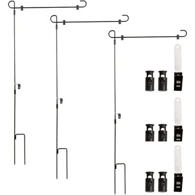 Garden Pole Stands (3 Pack) Durable Metal Holders- Fits Halloween and Fall Flags 12" x 18" Yard Signs w Stoppers to Prevent Wind Blowing & Slipping