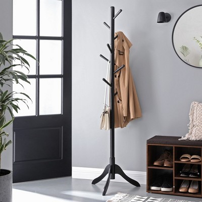 VASAGLE Solid Wood Coat Rack Free Standing with 8 Hooks