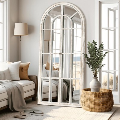 MAYEERTY Full-Length Mirror Solid Wood Grid Right Angle Arch 71x31x1in Openable No Stand