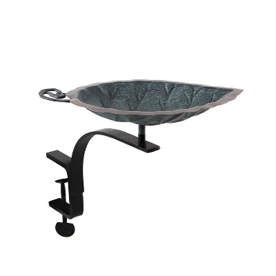 12" Aspen Leaf Birdbath, Antique Brass Plated, Rail-Mounted, Weather-Resistant: No Drill Bracket - ACHLA Designs