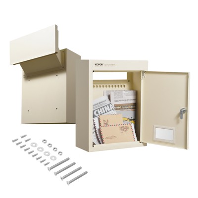 VEVOR Through The Wall Drop Box, Heavy Duty Steel Through the Wall Mailbox with 2.8-7.9" 13" Combination Lock, 12.5x6.3x16.9" Mail Drop Box, Beige