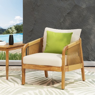 Christopher Knight Home Allerton Outdoor Acacia Wood and Wicker Club Chair with Cushions, Teak and Beige