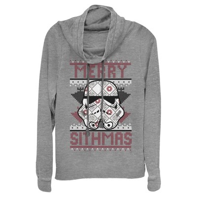 Juniors Womens Star Wars Christmas Merry Sithmas Cowl Neck Sweatshirt