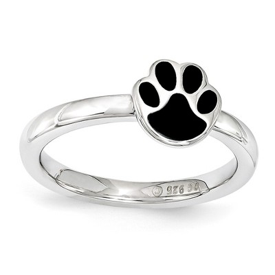 Black Bow Jewelry Sterling Silver Stackable Expressions 7mm Black Enamel Paw Print Ring