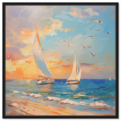 Art Remedy Sailboats in the Sunset Chic Coastal Wall Art Framed