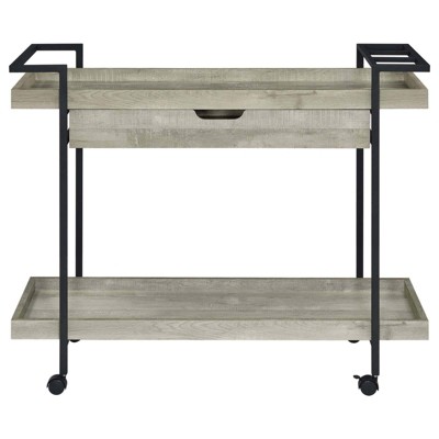 Coaster Ventura Coastal 2 Tier Wood Bar Cart with Storage Drawer Gray Driftwood