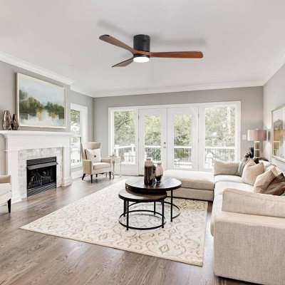 TOBILI 52-inch Ceiling Fan with Light, 3 Wood Blades for Living Room (Black+Dark Walnut)