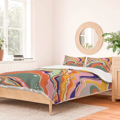 Deny Designs 3pc King Gigi Rosado Retro Marble Duvet Cover and Pillow Sham Set Green: 300 Thread Count, Woven Polyester
