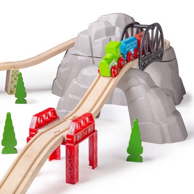 Bigjigs Rail Rocky Mountain Expansion Pack: Wooden Train Playset with Tracks & Bridge