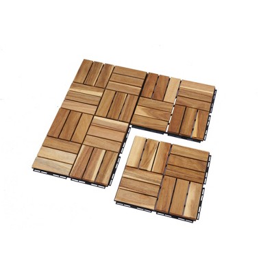 Dolonm 30-Pack Acacia Deck Tiles - 12"x12" Checker Anti-Slip, Waterproof for Poolside/Patio, DIY in 30 Mins