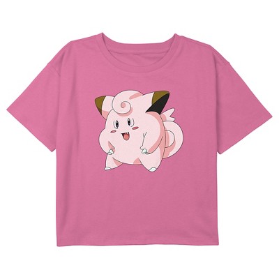 Girl's Pokemon Clefairy Profile Portrait Graphic Graphic Cropped T-Shirt