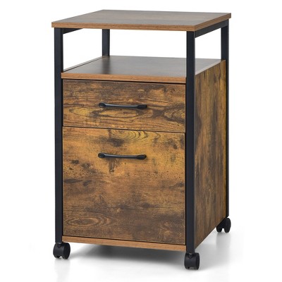 Costway Mobile File Cabinet 2 Drawer Printer Stand w/Open Shelf for Letter Size