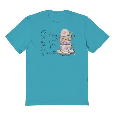 Rerun Island Women's Spilling The Tea Since 1813 Short Sleeve Oversized Graphic Cotton T-Shirt