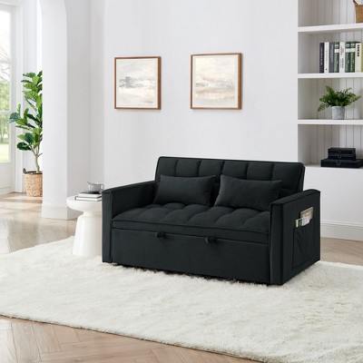 Okak Modern Pull-out Foldable Sofa Bed 54.33" Convertible Loveseat Sleeper Couch Futon with 3 lengths & Adjustable Backrest for Living Room