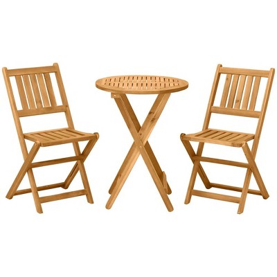 Resenkos 3-Piece Acacia Wood Bistro Set, Folding Patio Furniture with 2 Folding Chairs and Round Coffee Table, Teak, Slatted Finish, for Backyard,