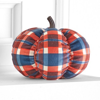 The Lakeside Collection Decorative Harvest Plush Pumpkins - Orange Plaid Medium