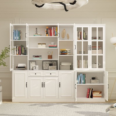 Famapy  Large Storage Cabinet Display BookShelf With Glass Doors White
